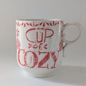 Anthropologie Cup Of Cozy Red White Floral Stoneware Mug Retired Collectible